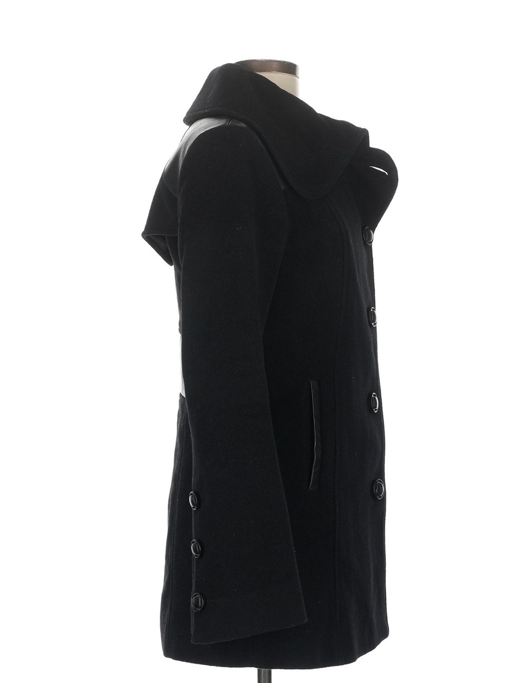 Mackage Black Wool Pea Coat with Wide Collar - Picture 3 of 4